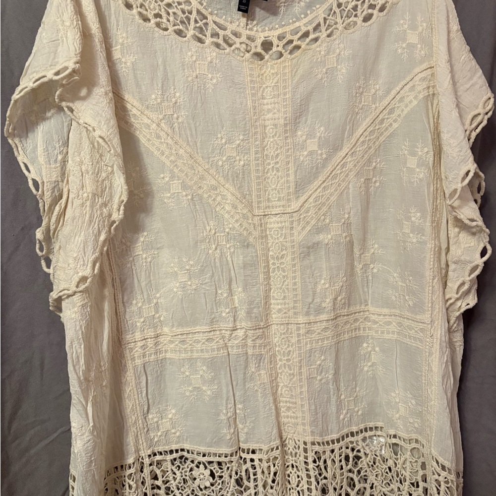 Lane Bryant Cream Flutter Sleeve Blouse with Embellished Details